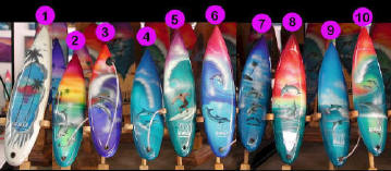 surfboard surfboards surf board surfing board  wooden surf board handicraft wood carving air brush painted surf board art export bali indonesia