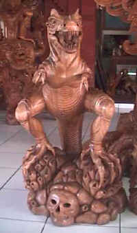 dinosaur, wood carving, extinct animal, bali indonesia, art 