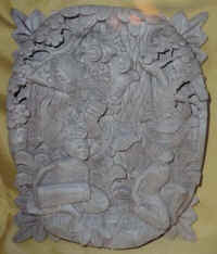 barong dance wood panel wood carving art export bali indonesia